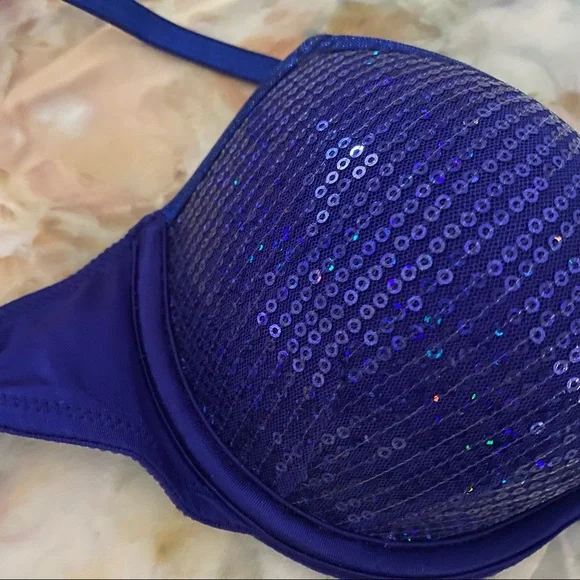 Victoria’s Secret PINK (NWOT) Blue Sequin Plunge Push-Up Bra 34B - Picture 4 of 5